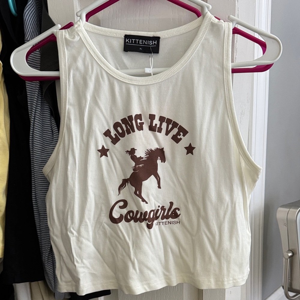 Kittenish White Long Live Cowgirls tank top